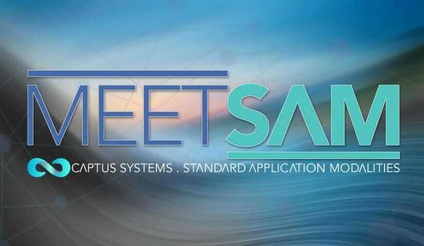 Meet SAM logo with Captus Systems text, featuring blue and green gradient design, promoting Standard Application Modalities.