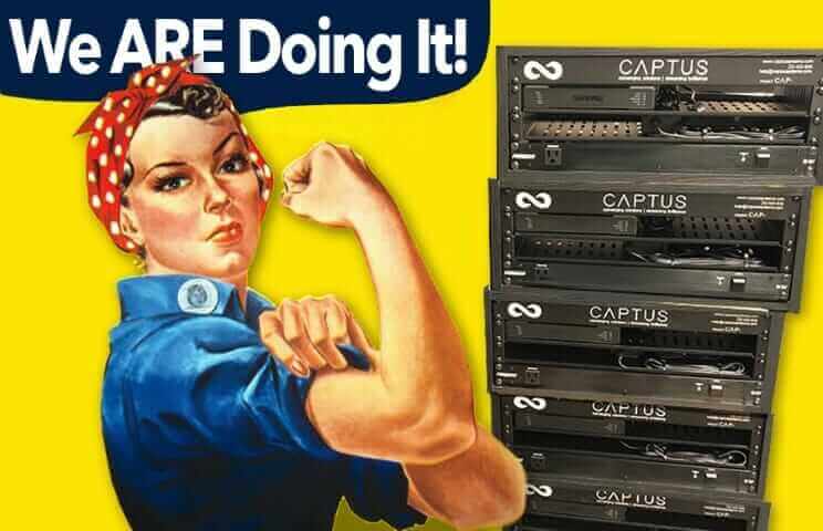Rosie the Riveter with server racks, celebrating Women's Month achievements in tech.