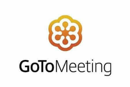 GoToMeeting logo with orange flower icon and text, representing virtual meeting and collaboration software.