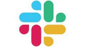 Colorful Slack logo with interlocking shapes on a white background, representing team communication and collaboration.