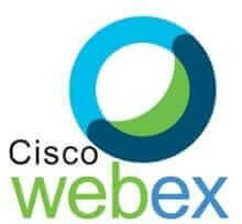 Cisco Webex logo featuring a blue and green circle design, highlighting online meeting and collaboration platform branding.