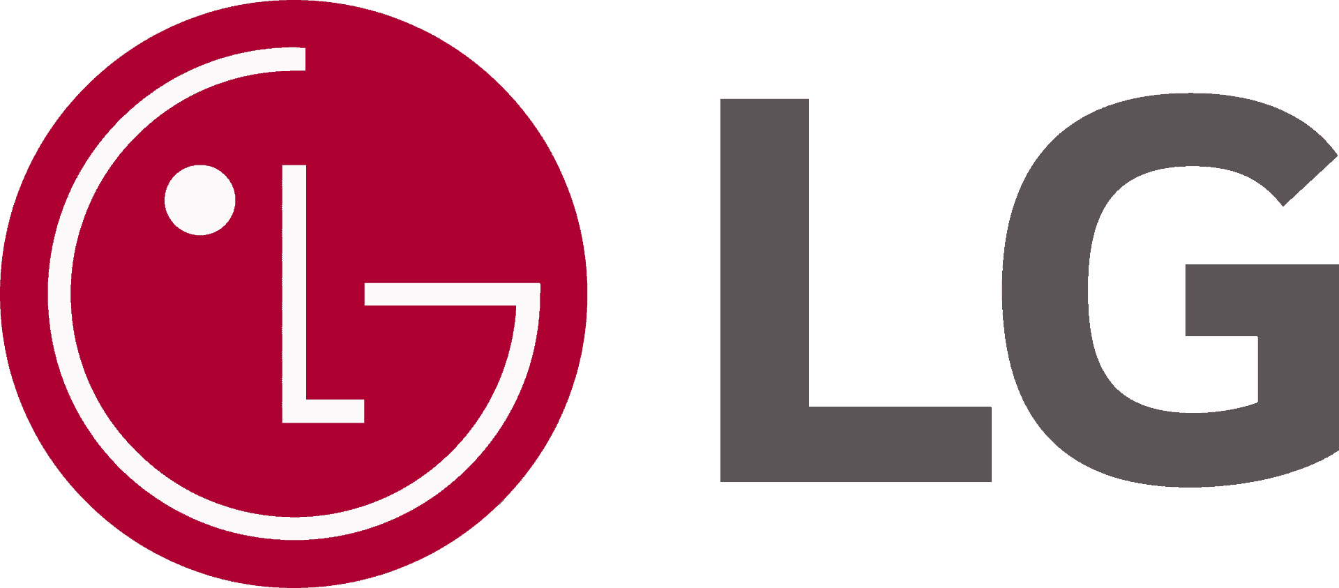 LG logo with red circle, white letters, and gray "LG" text on pink background, representing electronics brand identity.