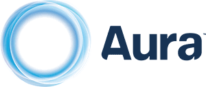 Aura logo featuring a blue circular design with stylized text, ideal for brand identity and digital marketing visuals.
