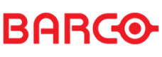 Barco logo in bold red font with stylized letter "O" resembling a target symbol, representing technology and innovation.