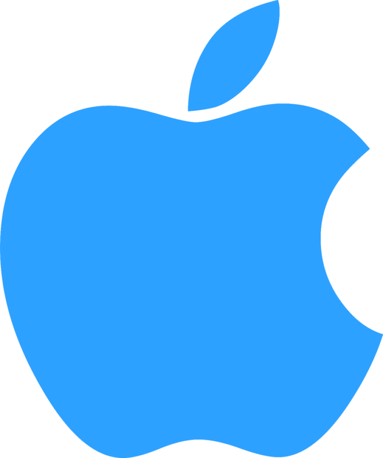 Blue Apple logo on a white background, symbolizing modern technology and innovation.
